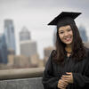 International student wearing a cap and gown in Philadelphia
